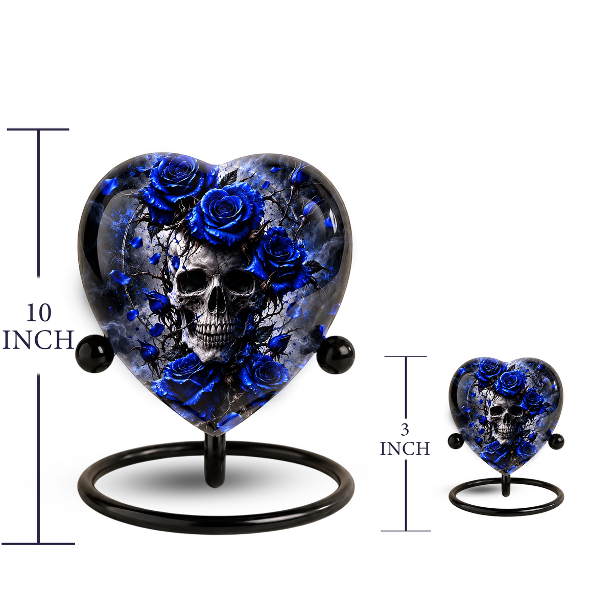 Blue Rose Skull Cremation Urn for Ashes, Gothic Memorial Urn, Blue Rose Urn, Skull Heart Urn, Personalized Adult Cremation Urn