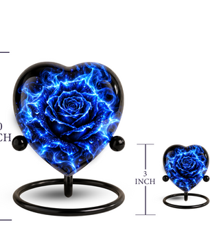 Blue Rose Adult Cremation Urn for Ashes, Personalized Blue Rose Memorial Urn, Heart Shaped Adult Urn, Blue Flower Cremation Urn