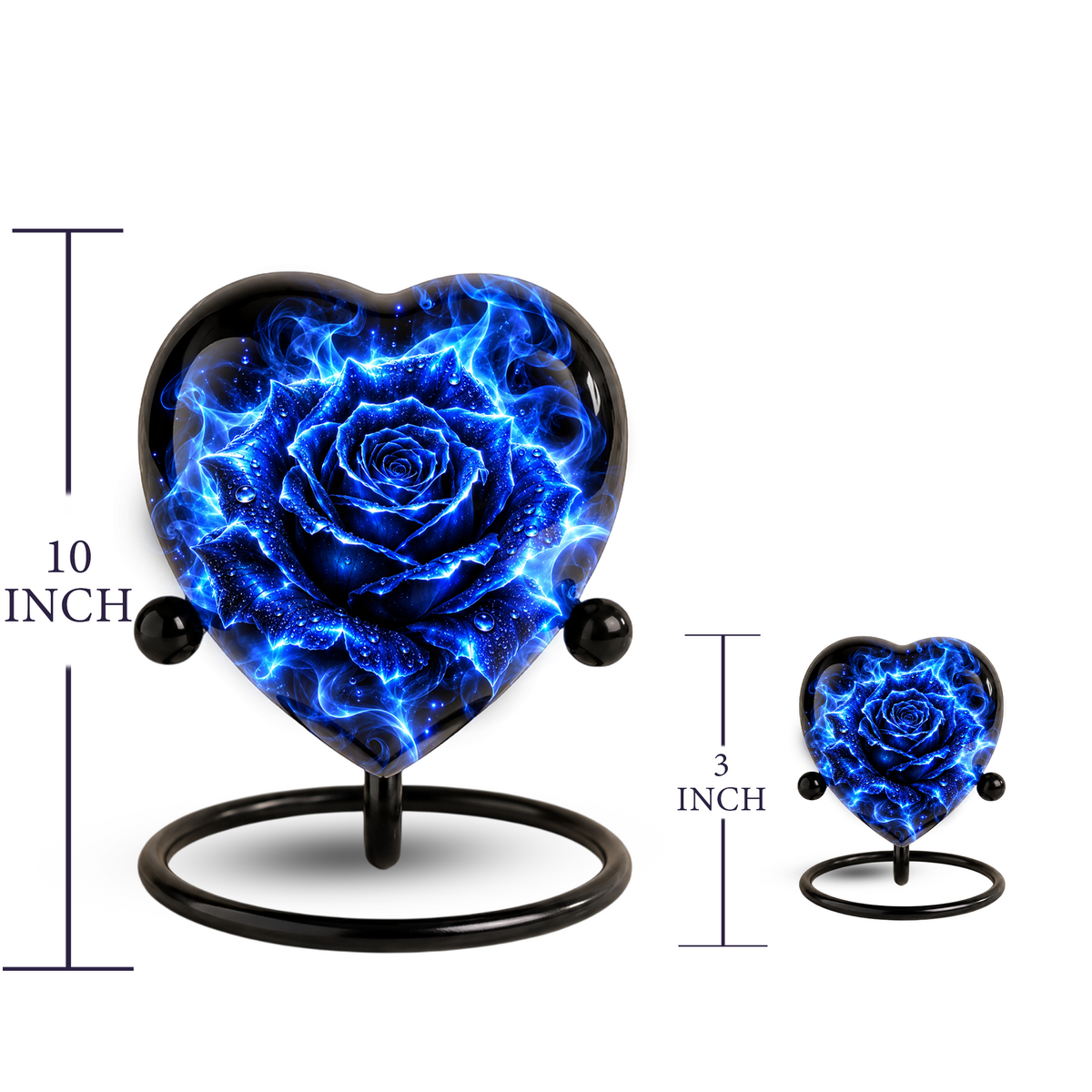 Blue Rose Adult Cremation Urn for Ashes, Personalized Blue Rose Memorial Urn, Heart Shaped Adult Urn, Blue Flower Cremation Urn