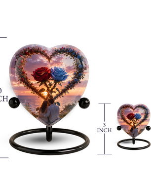 Heart Shaped Adult Cremation Urn for Ashes – Beautiful Rose Memorial Urn for Loved Ones
