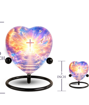 Christian Cross Cremation Urn, Heavenly Memorial Urn, Heart-Shaped Adult Cremation Urn