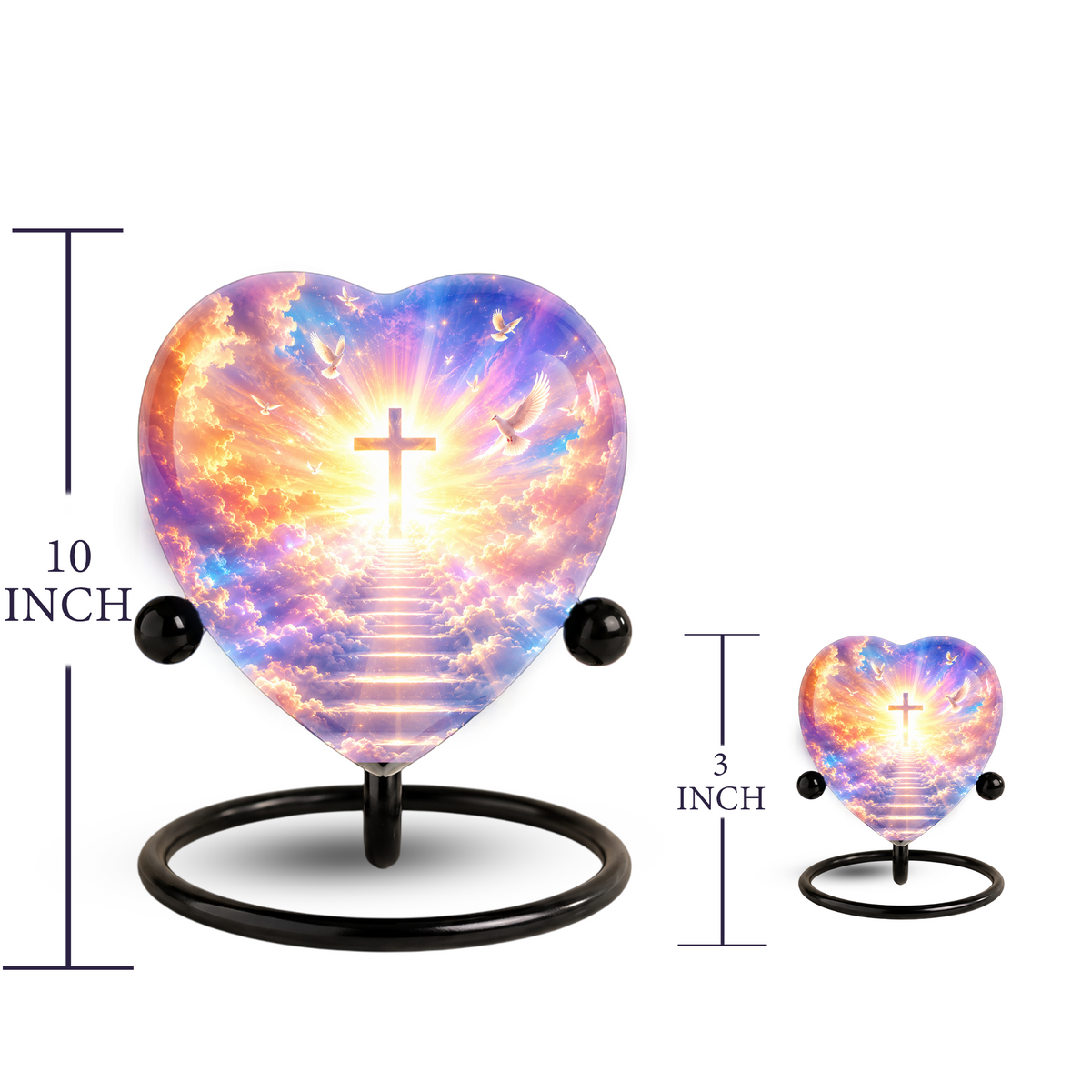 Christian Cross Cremation Urn, Heavenly Memorial Urn, Heart-Shaped Adult Cremation Urn