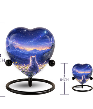 Celestial Cat Adult Urn for Ashes – Starry Night Mountain Cat Memorial Urn, Beautiful Adult Cremation Urn