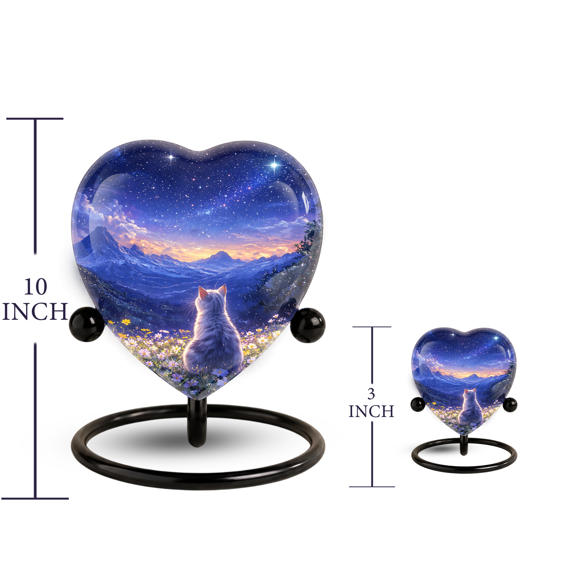 Celestial Cat Adult Urn for Ashes – Starry Night Mountain Cat Memorial Urn, Beautiful Adult Cremation Urn