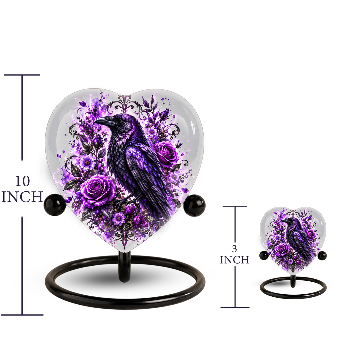 Purple Raven Heart Cremation Urn for Ashes, Crow Memorial Urn, Purple Floral Urn, Raven Urn for Ashes, Personalized Heart Cremation Urn