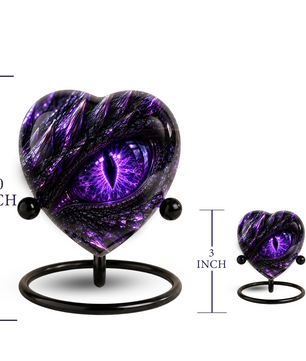 Purple Dragon Eye Adult Cremation Urn for Ashes, Fantasy Dragon Memorial Urn, Personalized Heart Shaped Adult Urn, Dragon Eye Urn