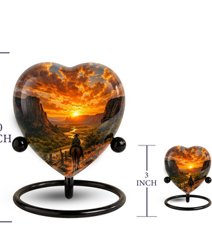 Cowboy Sunset Urn for Dad – Western Heart Shaped Memorial Urn for Father, Son & Men