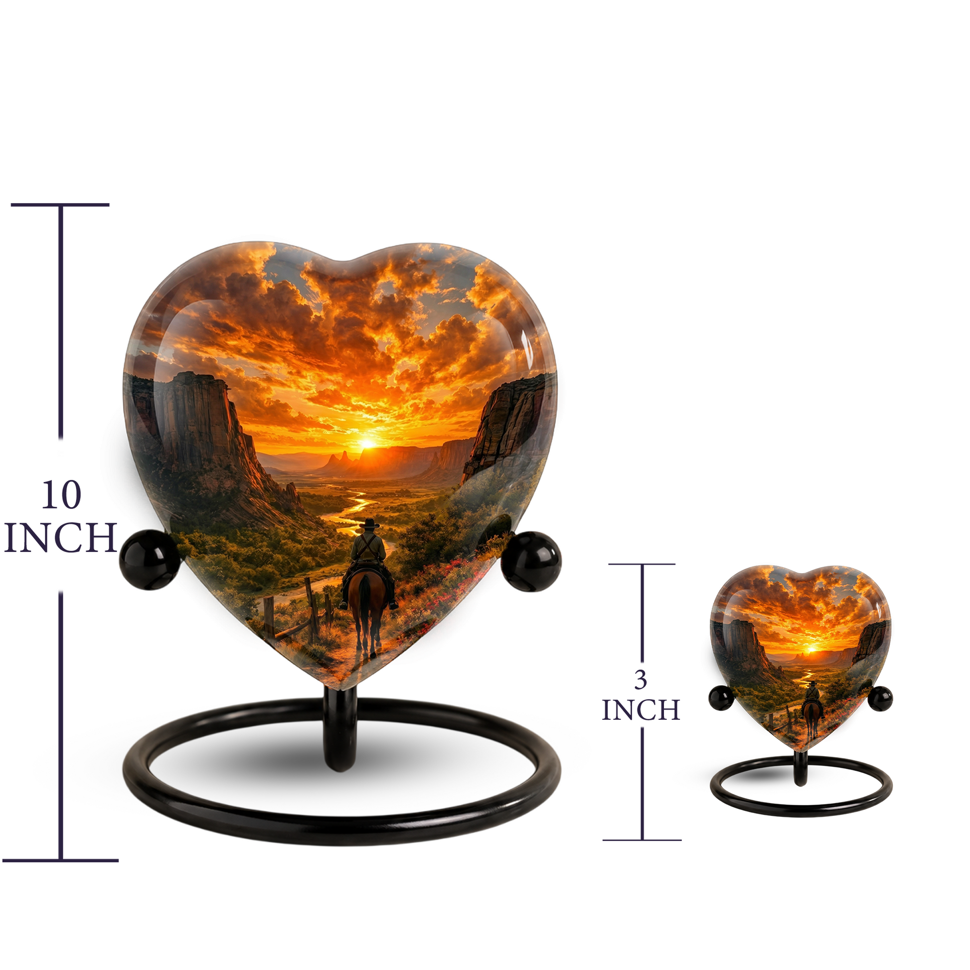Cowboy Sunset Urn for Dad – Western Heart Shaped Memorial Urn for Father, Son & Men