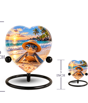 Turtle Beach Cremation Urn for Ashes, Sea Turtle Memorial Urn, Ocean Sunset Urn, Heart Shaped Cremation Urn,