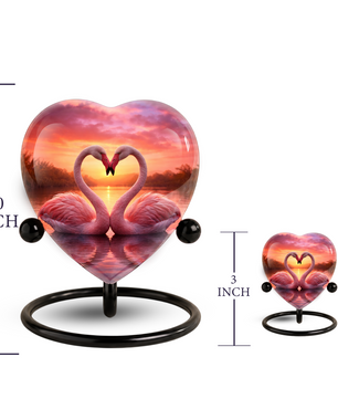 Lovely Swan Sunset Urn – Adult Urn for Ashes, Heart-Shaped Adult Cremation Urn Memorial
