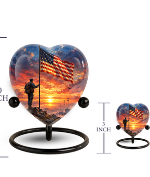 American Flag Adult Cremation Urn for Ashes, Military Memorial Urn, Veteran Cremation Urn, Personalized Patriotic Adult Urn, Heart Shaped Urn