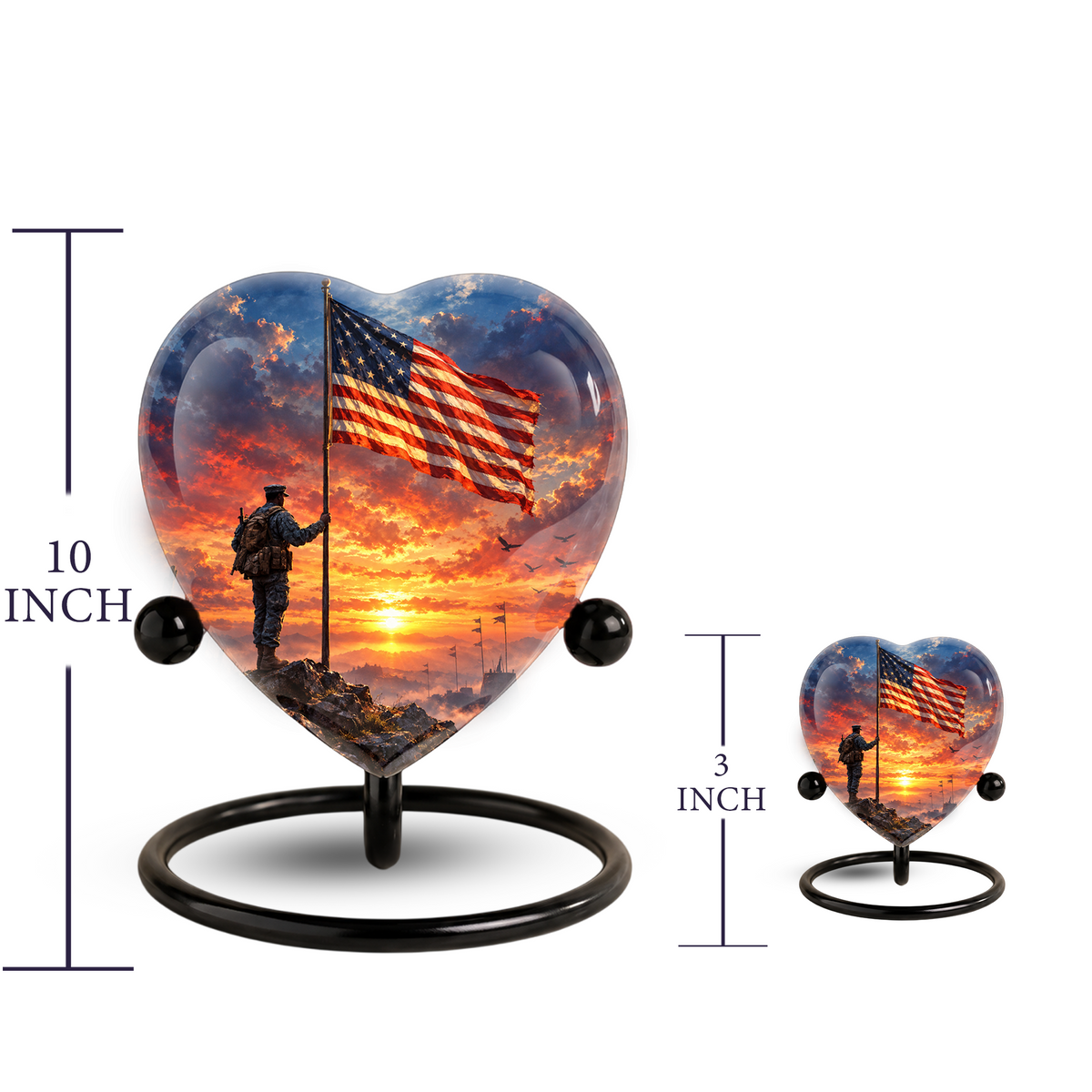 American Flag Adult Cremation Urn for Ashes, Military Memorial Urn, Veteran Cremation Urn, Personalized Patriotic Adult Urn, Heart Shaped Urn