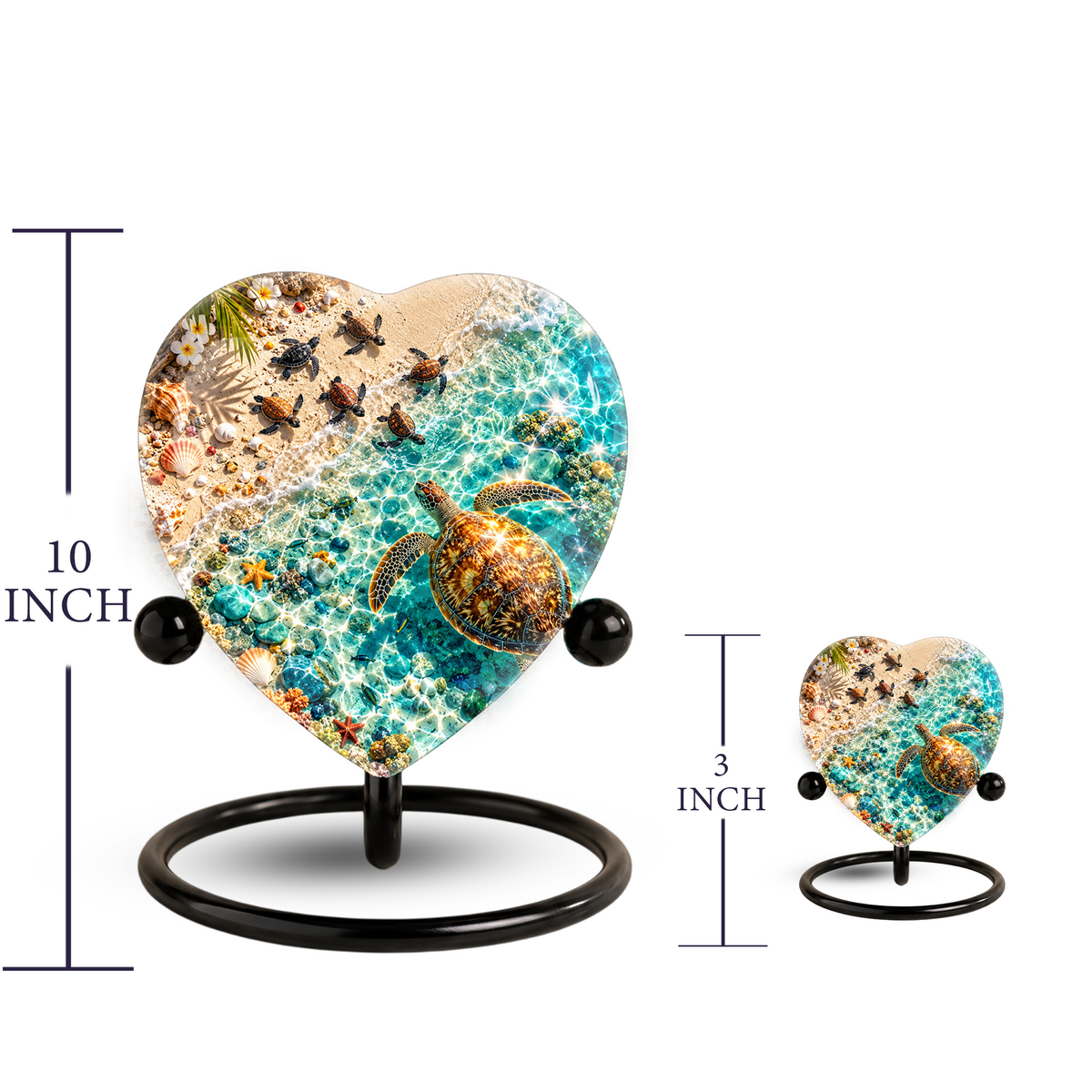Sea Turtle Cremation Urn for Ashes, Turtle Beach Memorial Urn, Ocean Life Heart Urn