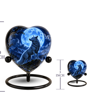 Wolf Adult Cremation Urn for Ashes – Moonlit Wolf Memorial Urn Personalized Wolf Cremation Urn