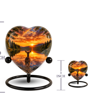 Deer Urn for Ashes, Heart Shaped Adult Cremation Urn, Personalized Deer Memorial Urn