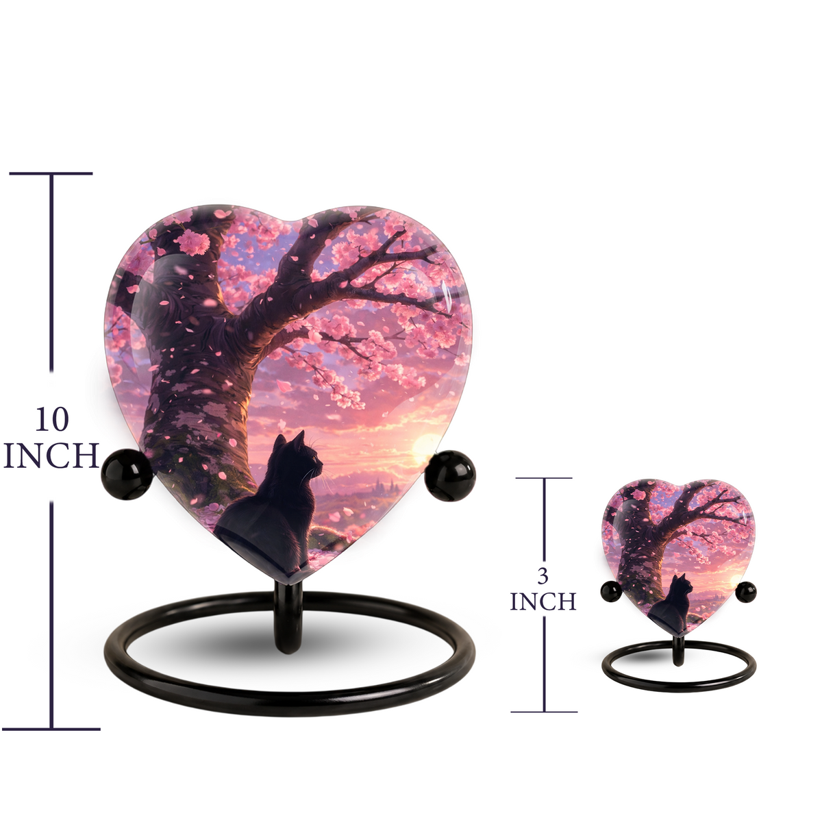 Cherry Blossom Cat Memorial Urn – Black Cat Sunset Heart Urn,Cat Memorial Keepsake Urn for Ashes