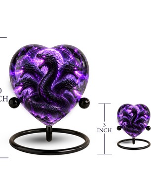 Five Headed Dragon Adult Cremation Urn for Ashes, Purple Dragon Memorial Urn, Fantasy Dragon Urn, Personalized Heart Shaped Adult Urn