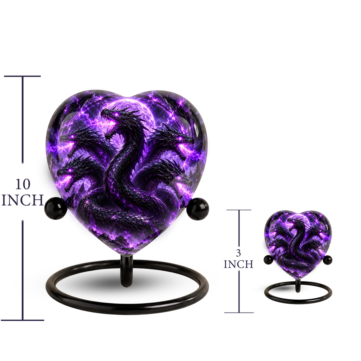 Five Headed Dragon Adult Cremation Urn for Ashes, Purple Dragon Memorial Urn, Fantasy Dragon Urn, Personalized Heart Shaped Adult Urn