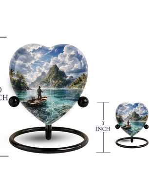 Gone Fishing Heart Shaped Urn for Ashes – Fishing Memorial Urn for Dad, Father & Loved One