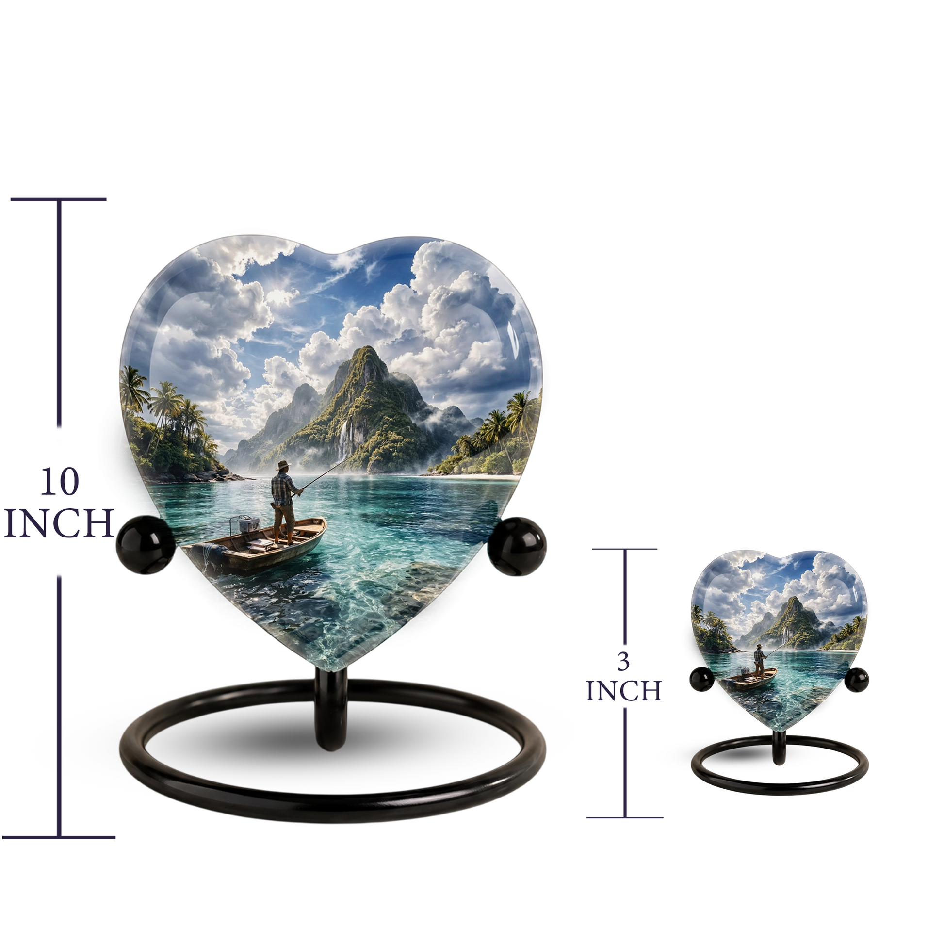 Gone Fishing Heart Shaped Urn for Ashes – Fishing Memorial Urn for Dad, Father & Loved One
