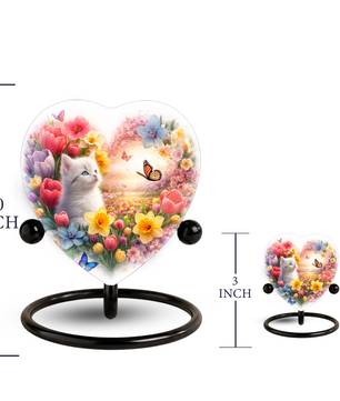 Personalized Cat Urn for Ashes – Heart-Shaped Floral Butterfly Memorial Adult Urn for Cremation Ashes