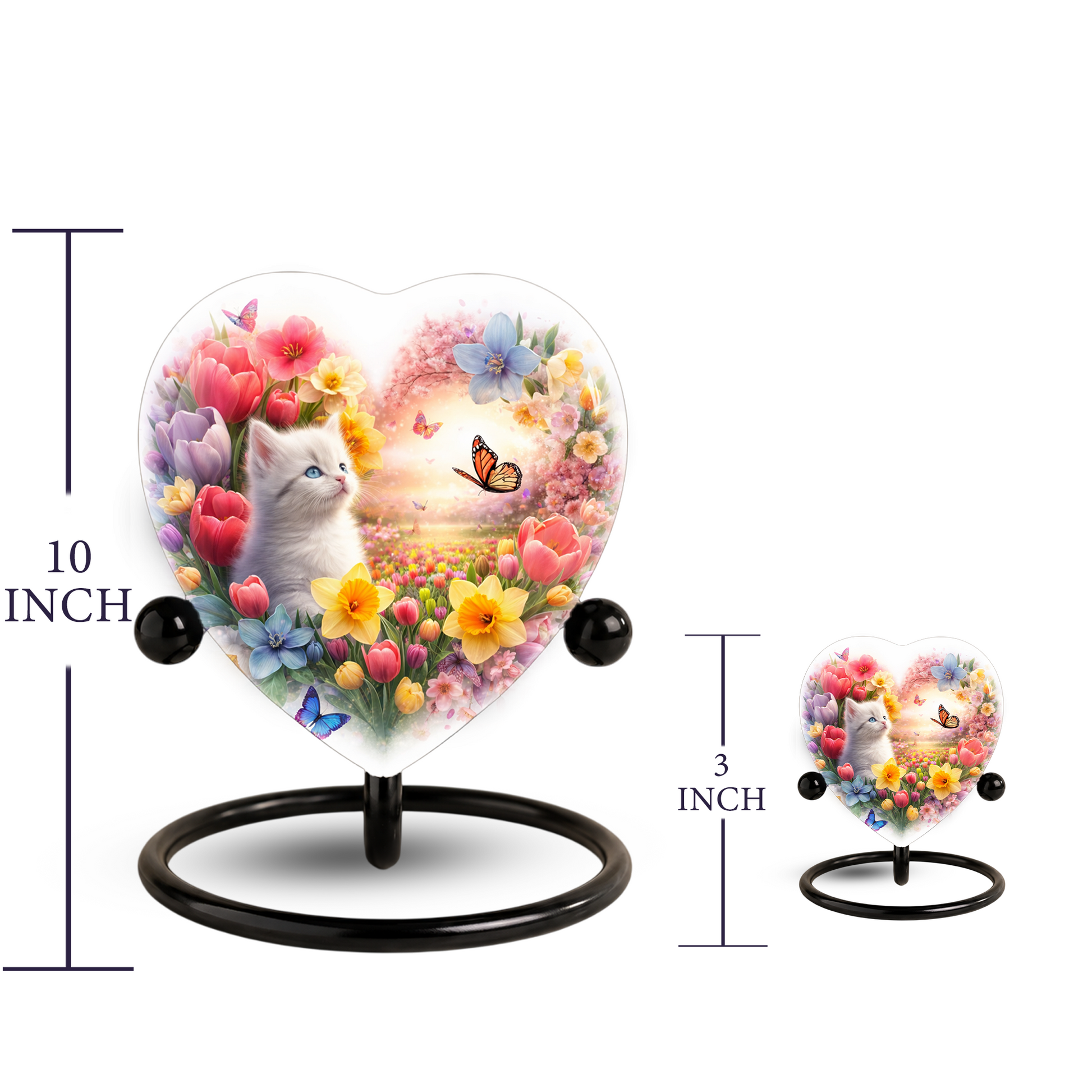 Personalized Cat Urn for Ashes – Heart-Shaped Floral Butterfly Memorial Adult Urn for Cremation Ashes