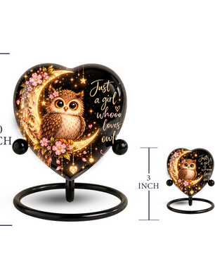 Owl Adult Cremation Urn for Ashes, Personalized Owl Memorial Urn, Heart Shaped Adult Urn, Owl Lover Cremation Urn, Floral Animal Urn