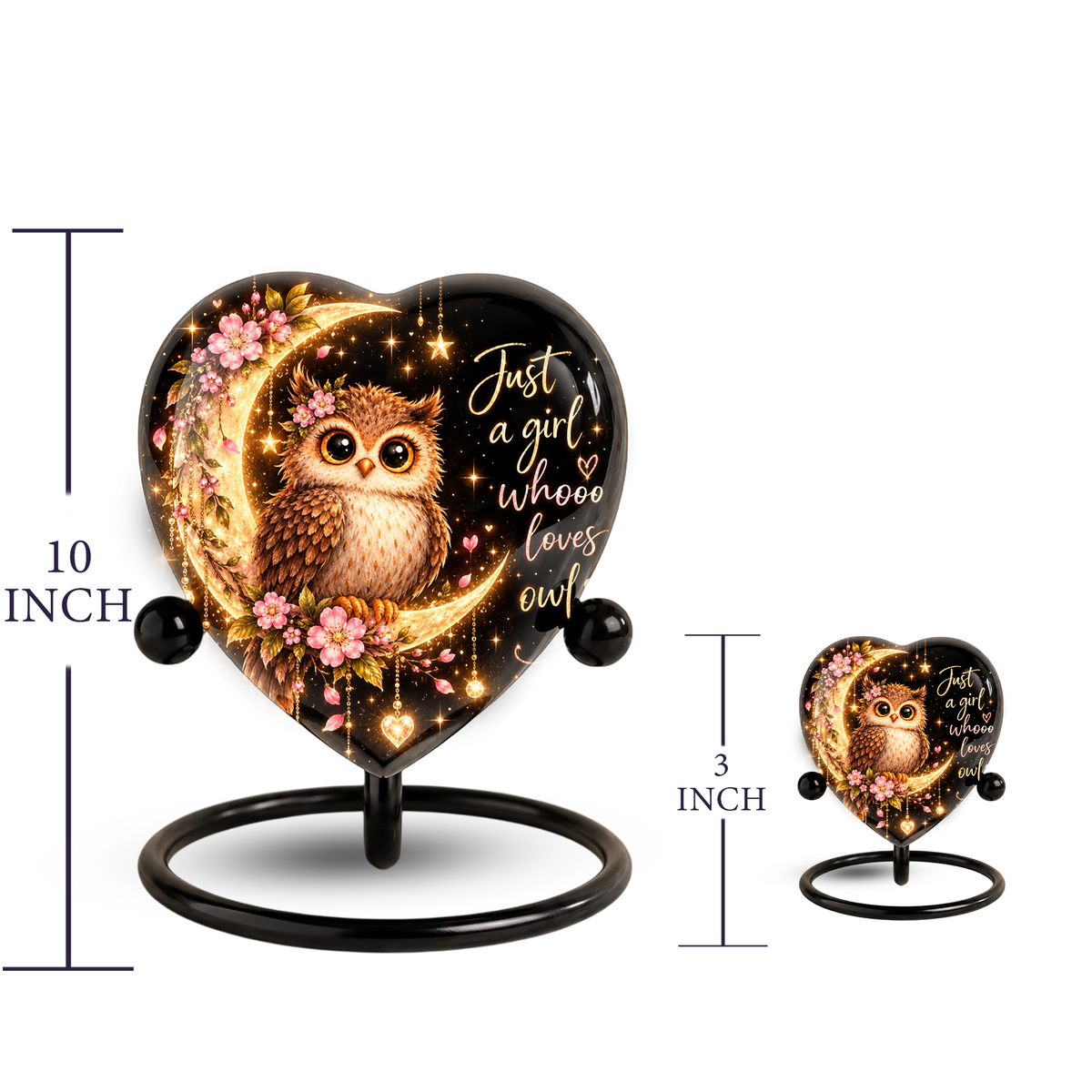 Owl Adult Cremation Urn for Ashes, Personalized Owl Memorial Urn, Heart Shaped Adult Urn, Owl Lover Cremation Urn, Floral Animal Urn