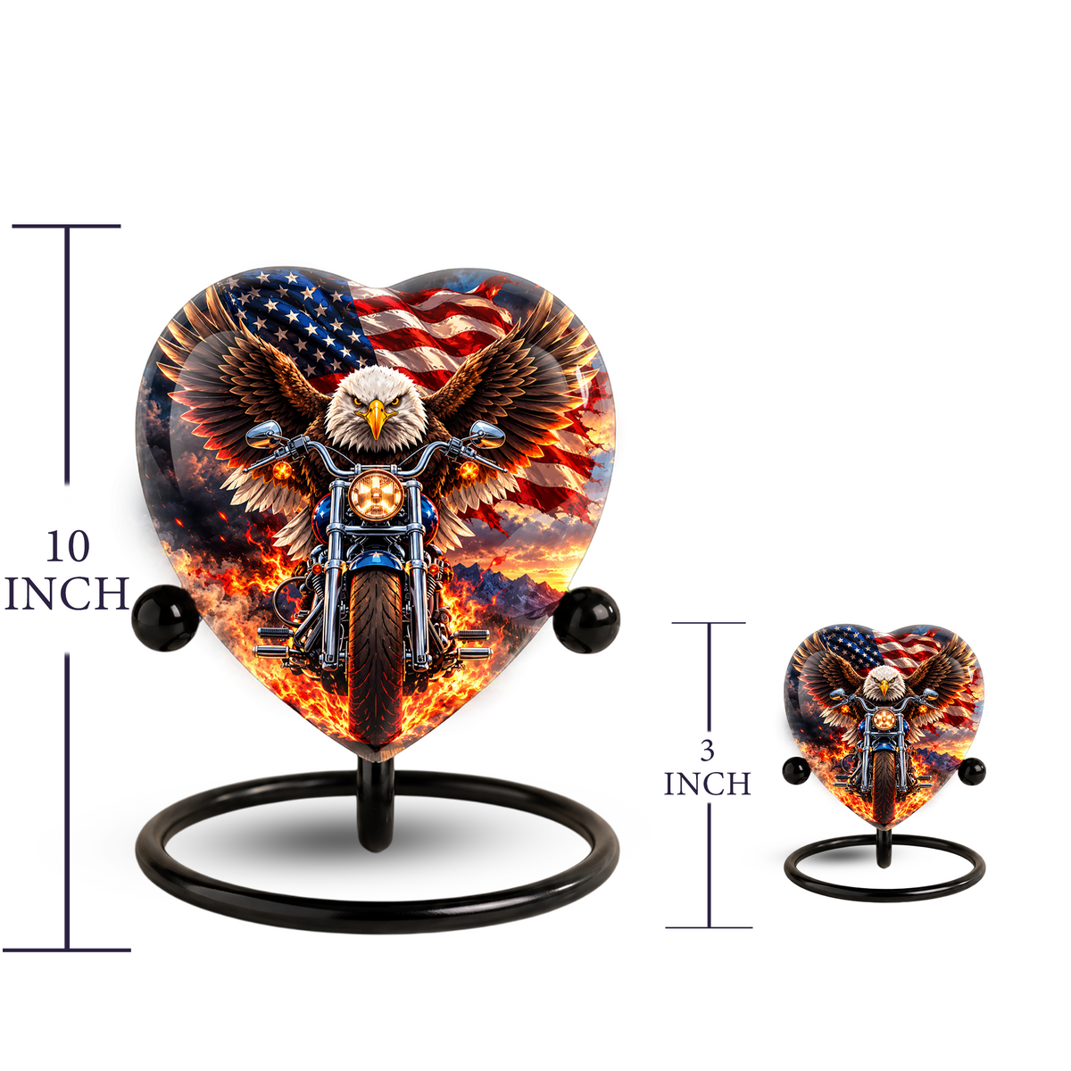Heart Shaped Eagle Motorcycle Urn for Ashes, American Flag Cremation Urn, Patriotic Biker Memorial Urn for Human Ashes
