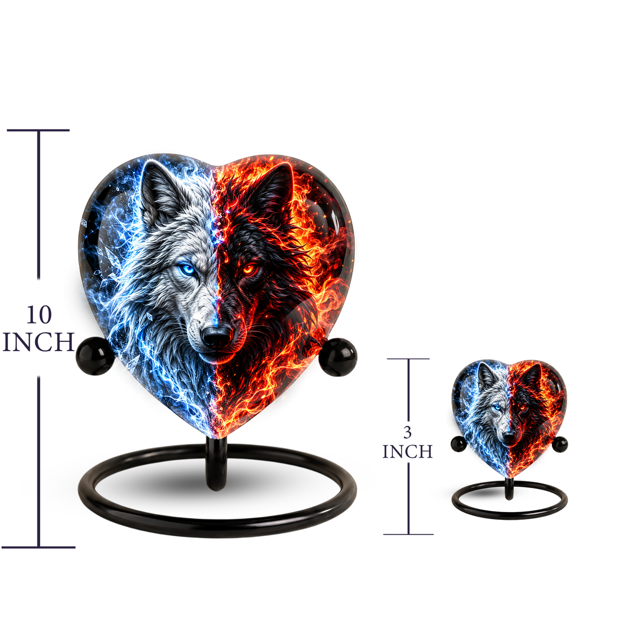 Wolf Heart Cremation Urn for Ashes, Personalized Adult Memorial Urn, White and Black Wolf Urn,