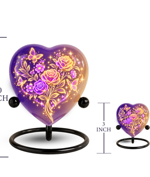 Purple Rose Butterfly Adult Cremation Urn for Ashes, Personalized Floral Adult Urn, Heart Memorial Urn, Rose & Butterfly Cremation Urn