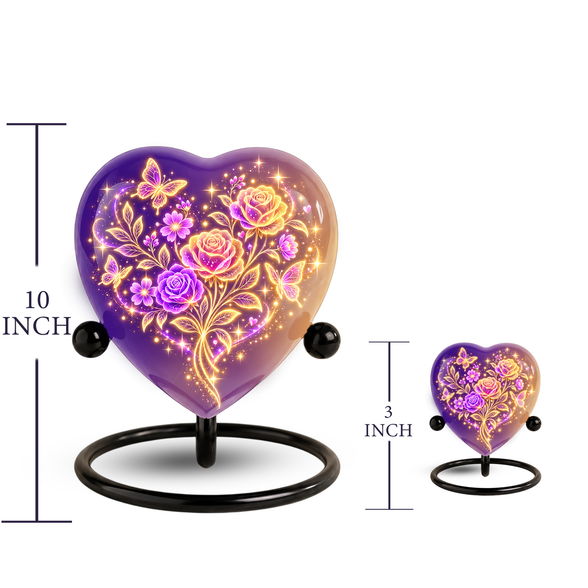 Purple Rose Butterfly Adult Cremation Urn for Ashes, Personalized Floral Adult Urn, Heart Memorial Urn, Rose & Butterfly Cremation Urn