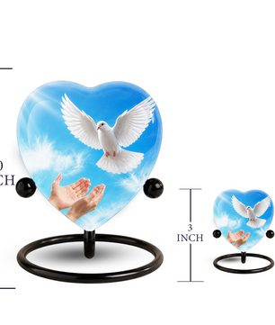 Dove Urn for Ashes, Heart Shaped Adult Cremation Urn, Peaceful White Dove Memorial Urn
