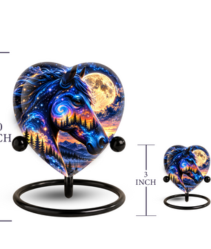 Galaxy Horse Heart Cremation Urn for Ashes, Personalized Adult Memorial Urn Heart Shaped Horse Urn, Nature Memorial