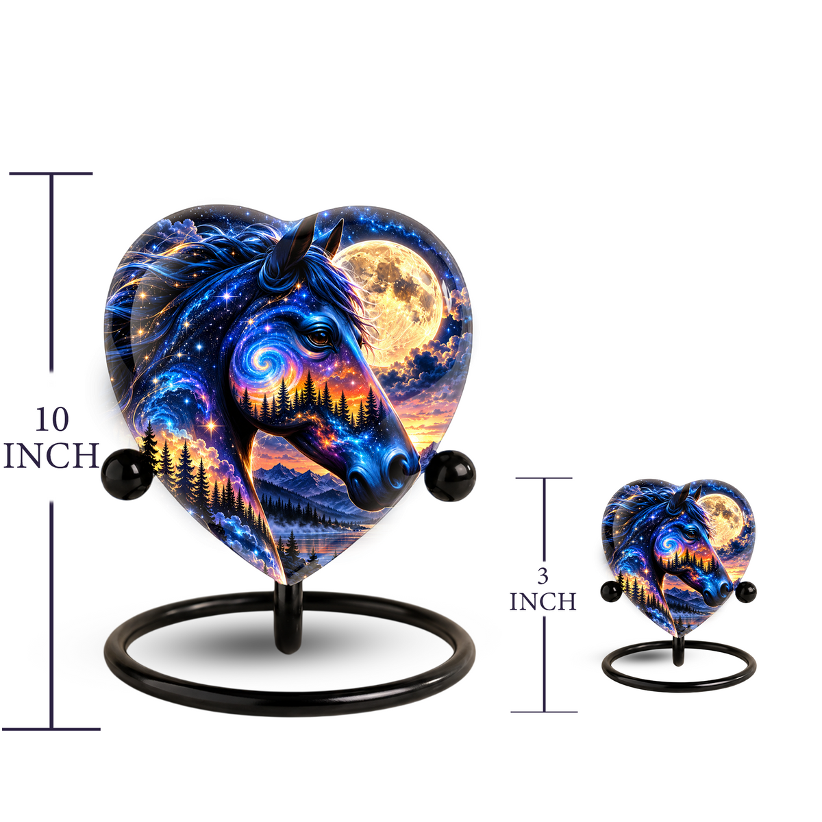 Galaxy Horse Heart Cremation Urn for Ashes, Personalized Adult Memorial Urn Heart Shaped Horse Urn, Nature Memorial