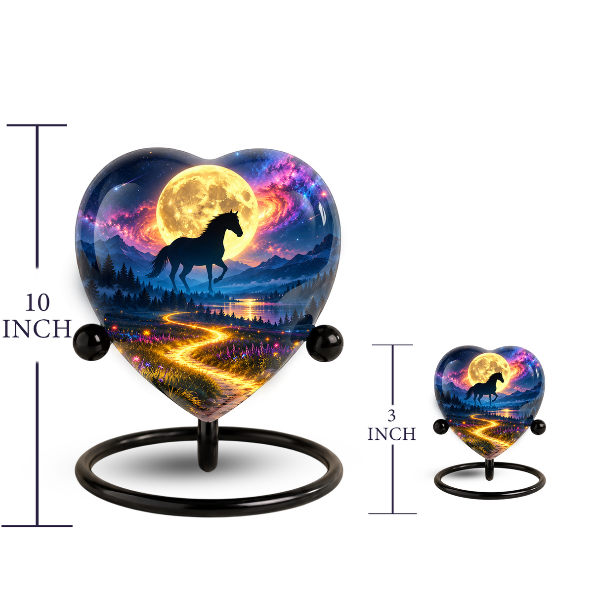 Horse Adult Urn for Ashes, Black Horse and Golden Moon Memorial Urn, Celestial Mountain Cremation Urn