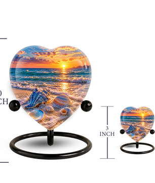 Seashell Beach Cremation Urn for Ashes, Ocean Sunset Memorial Urn, Seashell Urn, Coastal Heart Shaped Cremation Urn