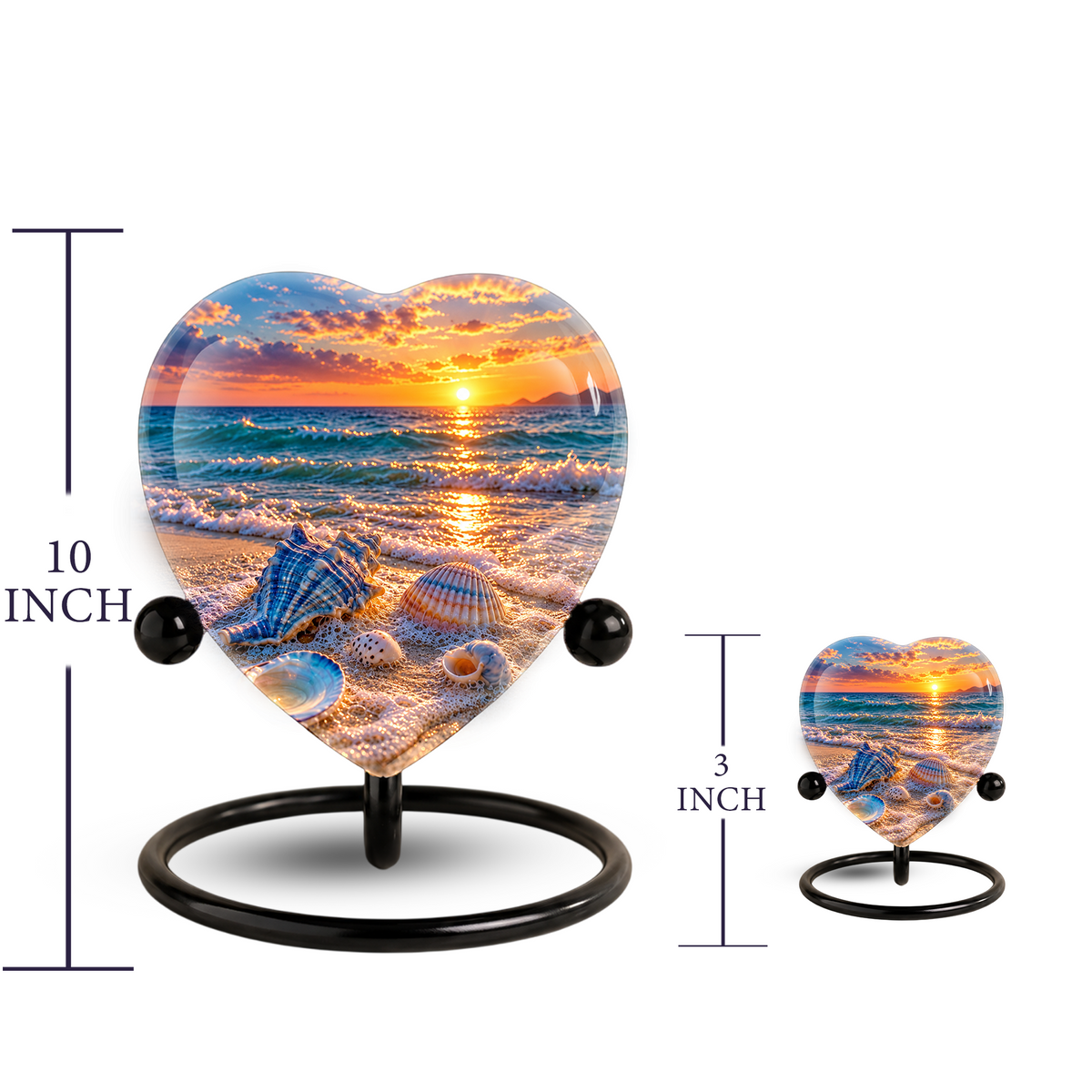 Seashell Beach Cremation Urn for Ashes, Ocean Sunset Memorial Urn, Seashell Urn, Coastal Heart Shaped Cremation Urn