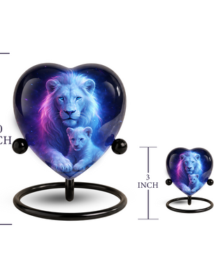 White Lion and Lion Cub Heart Memorial Urn – Adult Urn, Urns for Adult Ashes