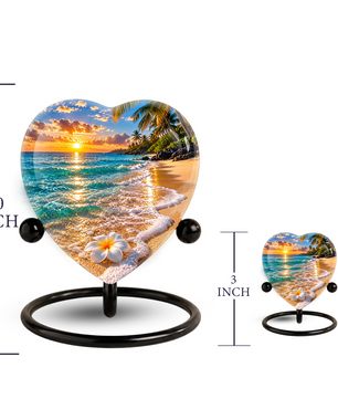 Beach Sunset Cremation Urn for Ashes, Tropical Ocean Memorial Urn, Heart Shaped Beach Urn, Personalized Coastal Urn,