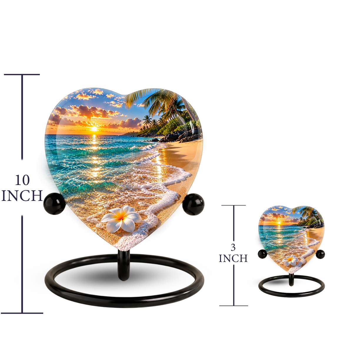 Beach Sunset Cremation Urn for Ashes, Tropical Ocean Memorial Urn, Heart Shaped Beach Urn, Personalized Coastal Urn,