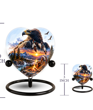 Eagle Adult Urn for Ashes, Native American Inspired Memorial Urn, Bald Eagle and Mountain Sunset Cremation Urn
