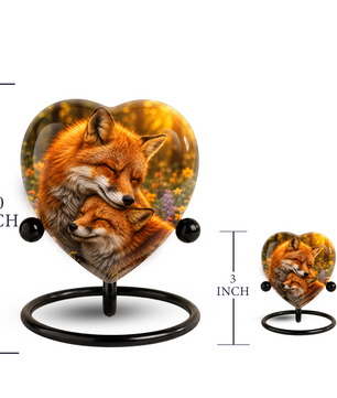 Fox Adult Urn for Ashes, Heart Shaped Adult Cremation Urn, Fox Memorial Urn for Adults