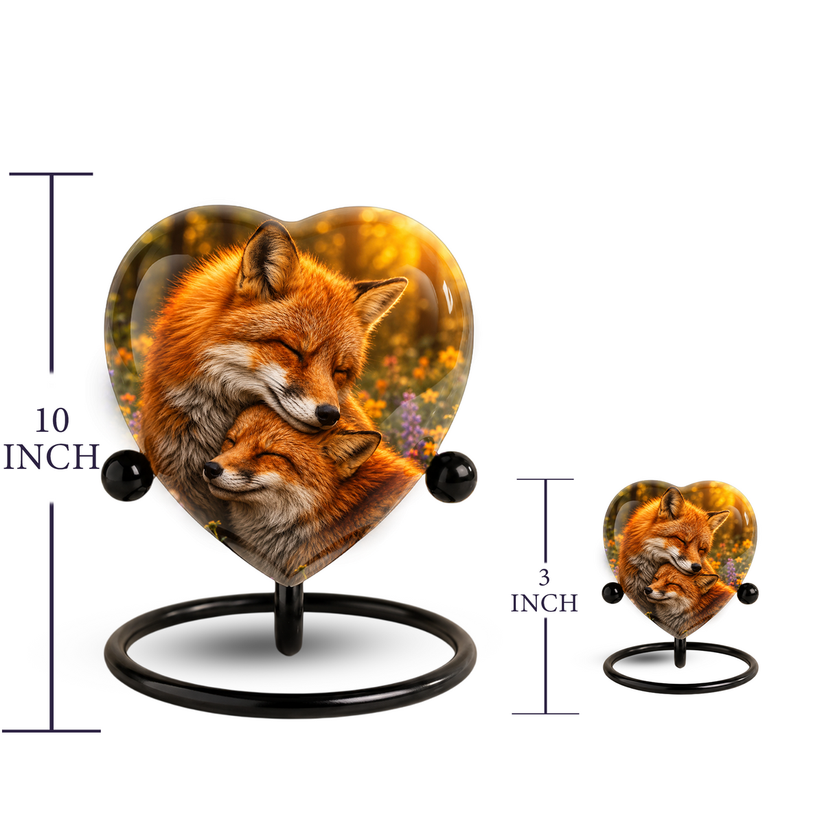 Fox Adult Urn for Ashes, Heart Shaped Adult Cremation Urn, Fox Memorial Urn for Adults