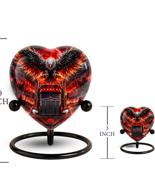 Eagle Truck Adult Urn for Ashes, Personalized Adult Cremation Urn, Red Black Semi Truck Memorial Urn
