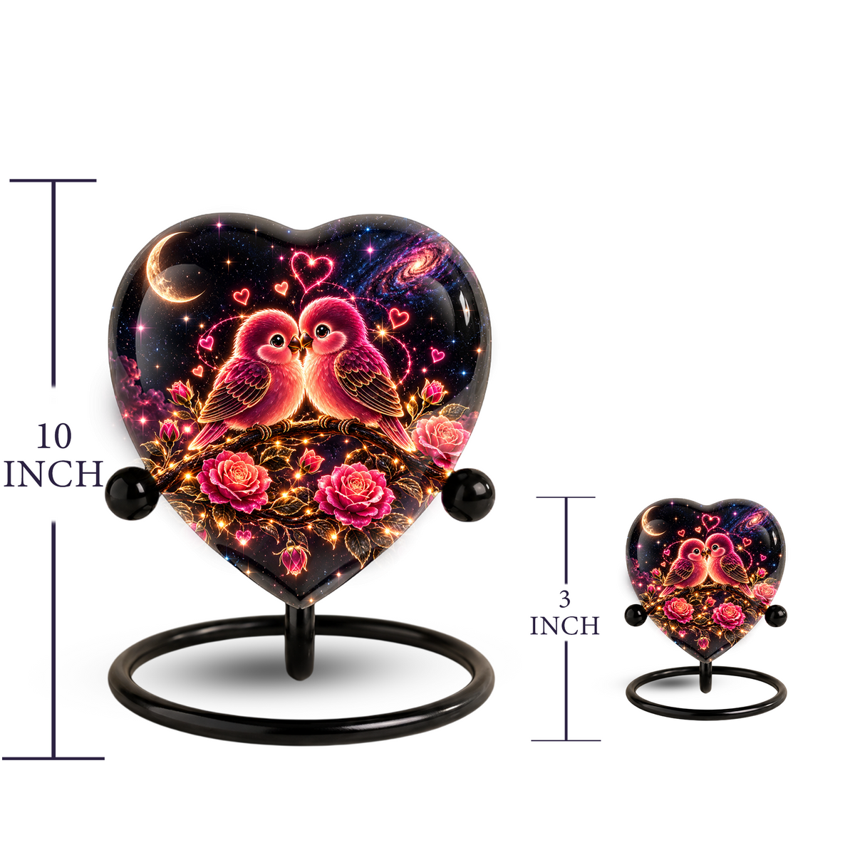 Heart Shaped Love Birds Urn for Ashes, Romantic Pink Birds Cremation Urn