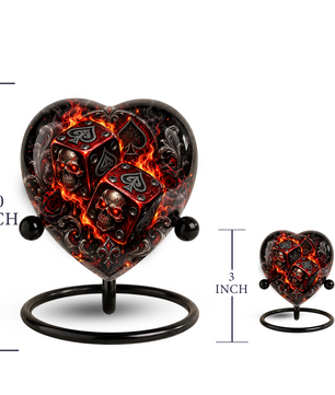 Skull Dice Adult Cremation Urn for Ashes, Personalized Gothic Adult Urn, Gambling Memorial Urn, Skull Heart Cremation Urn, Red Black Urn