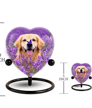 Personalized Dog Urn for Ashes – Golden Retriever Butterfly & Lavender Heart Memorial Pet Urn