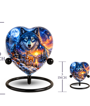 Wolf and Deer Adult Urn for Ashes, Blue Wolf and Fawn Memorial Urn, Celestial Wildlife Cremation Urn