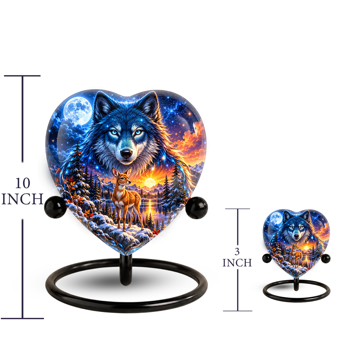 Wolf and Deer Adult Urn for Ashes, Blue Wolf and Fawn Memorial Urn, Celestial Wildlife Cremation Urn